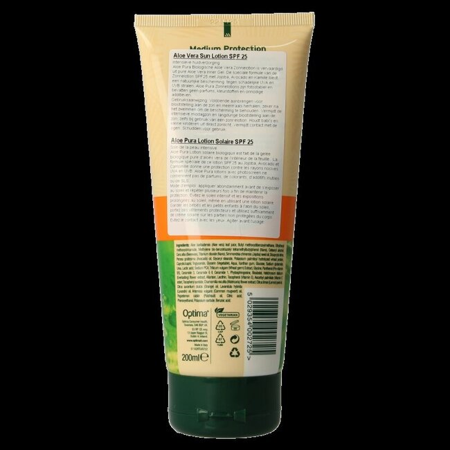 Optima Aloe pura organic aloe vera zonnelotion SPF25 200 Milliliter