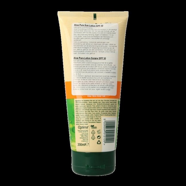 Optima Aloe Pura lotion solaire à l'aloe vera bio SPF50 200 ml