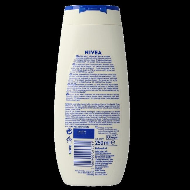 Nivea Gel douche soin orange & huile d'avocat 250 ml