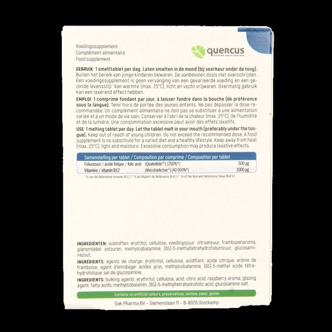 Quercus Folate B12 80 Comprimés