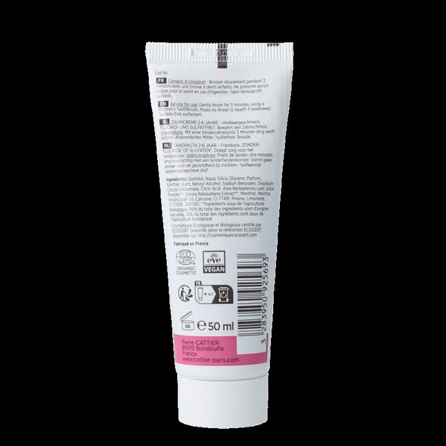 Cattier Dentifrice framboise 2-6 ans 50 ml