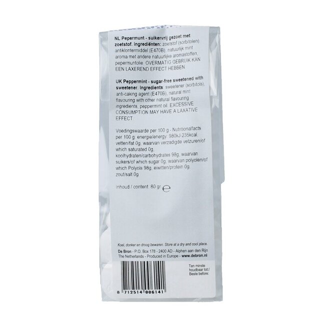 De Bron Menthe poivrée sans sucre 80 g