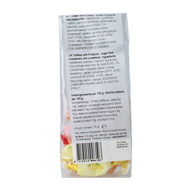 De Bron Toffees aux fruits sans sucre 70 g