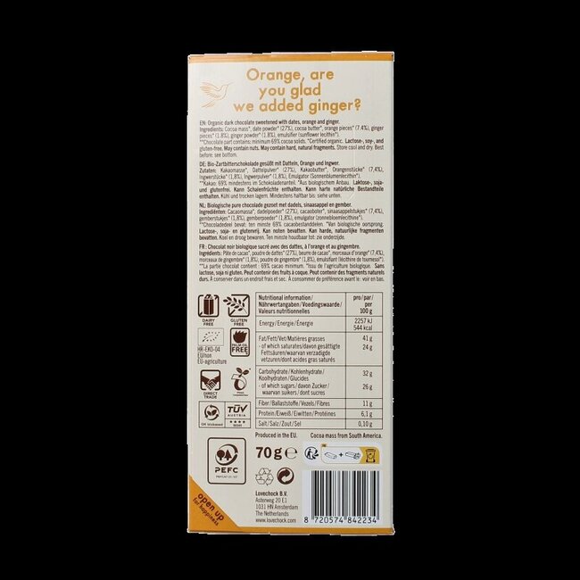 Lovechock Gingembre orange bio 70 Grammes