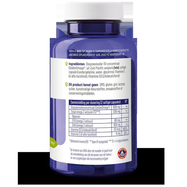 Vitakruid Huile de Poisson 1800 TG Mama Triglycérides avec D3 90 Capsules Molles