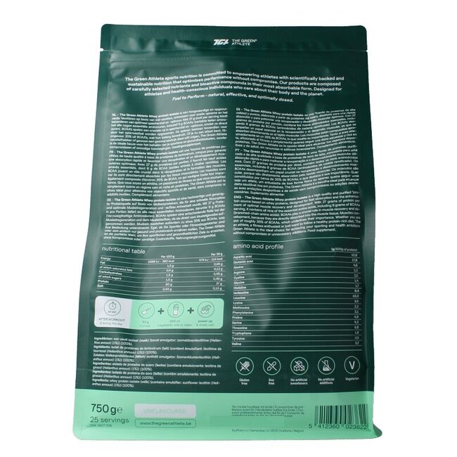The Green Athlete Whey protein isolate unflavoured 750 Gram