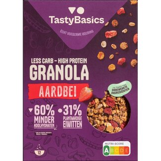 TastyBasics TastyBasics Less carb-high protein granola aardbei 350 Gram