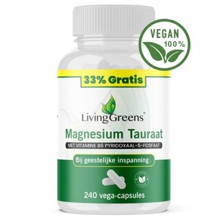 Livinggreens Livinggreens Magnesium tauraat + vitamine B6 voordeelverpakking 240 Vegetarische capsules