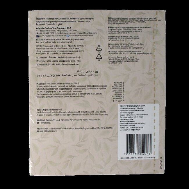 Dilmah Pure green tea 100 Zakjes