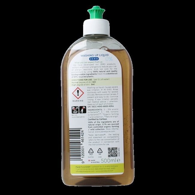 Planet Pure Afwasmiddel 0% zero 500 Milliliter