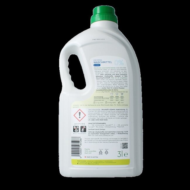 Planet Pure Wasmiddel vloeibaar universeel 0% zero 3 Liter