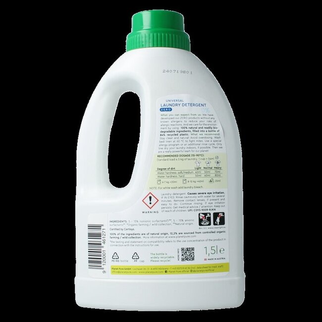 Planet Pure Wasmiddel vloeibaar universeel 0% zero 1500 Milliliter