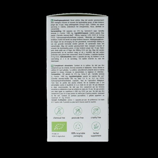 Purasana Matcha vegan bio 100 gélules végétales