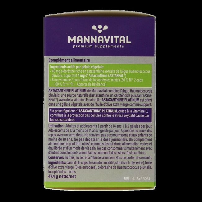 Mannavital Astaxanthine platinum 60 gélules végétales