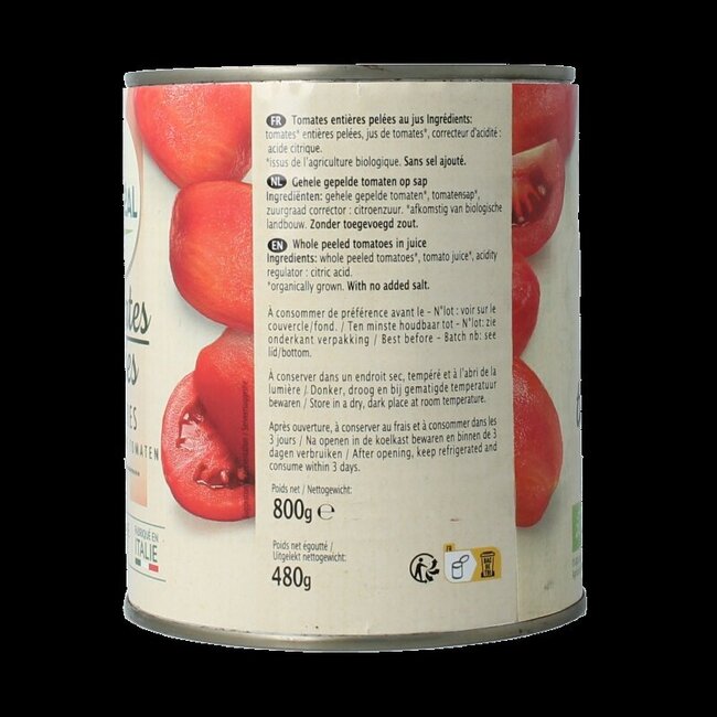 Primeal Tomaten gepeld bio 800 Gram
