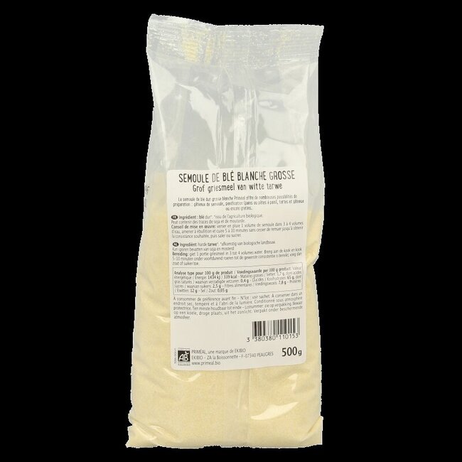Primeal Griesmeel witte tarwe grof bio 500 Gram