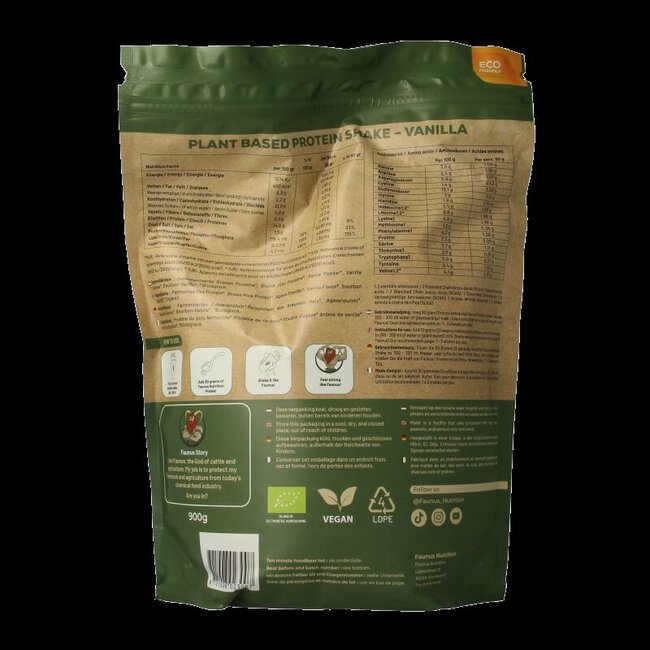 Faunus Nutrition Proteine gefermenteerd vanille bio 900 Gram