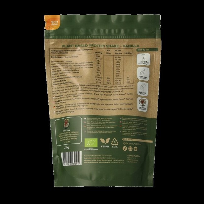 Faunus Nutrition Proteine gefermenteerd vanille bio 210 Gram