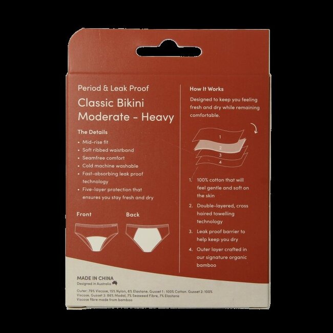 Boody Culotte Menstruelle Slip Bikini Noir Flux Normal L 1 Pièce