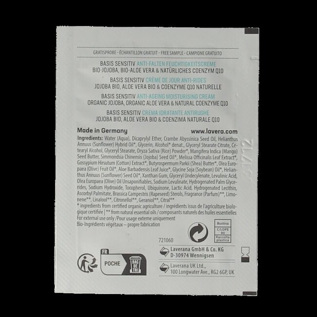 Échantillons Lavera basis sensitiv crème de jour Q10 bio 100 pièces