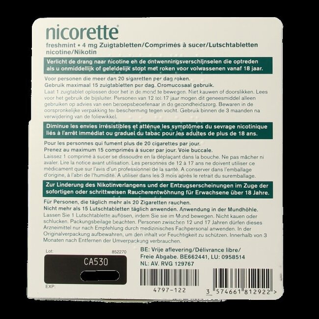 Nicorette Zuigtablet 4mg fresh mint 80 Zuigtabletten