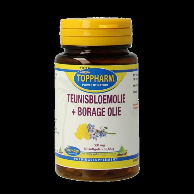 Toppharm Teunisbloem borage olie 500mg 50 Softgels