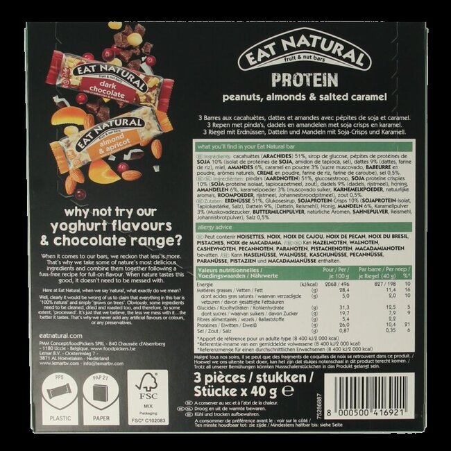Eat Natural Lot de barres protéinées caramel & cacahuète 3 x 40 grammes 120 Grammes