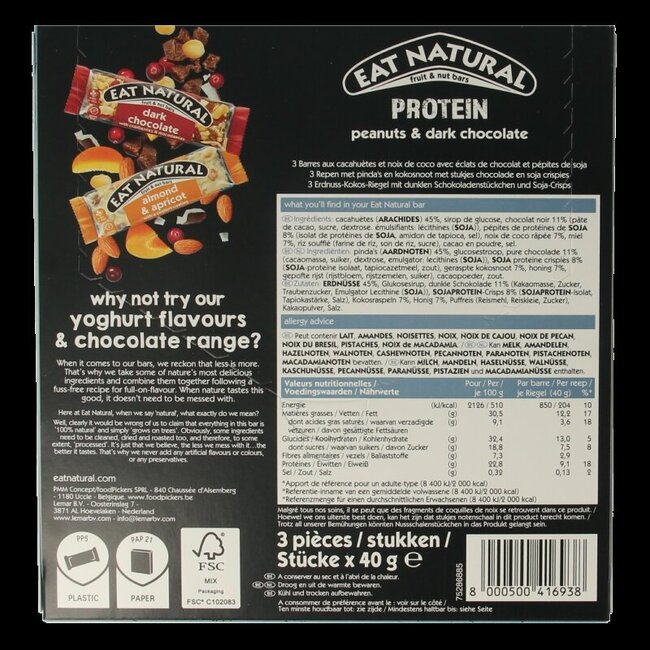 Eat Natural Crunchy cacahuète chocolat 3 x 40 g 120 g