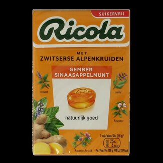 Ricola Ricola Gember sinaasappelmunt suikervrij 50 Gram