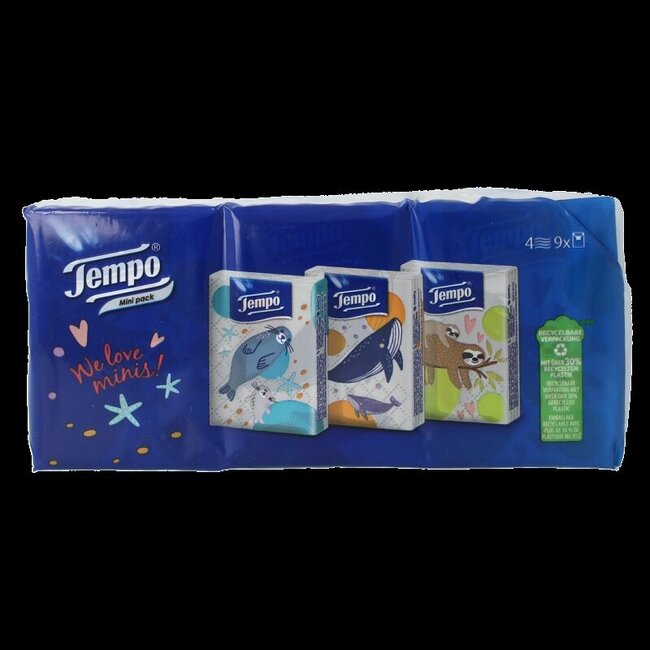 Mouchoirs Tempo Mini 4 épaisseurs - 9 étuis