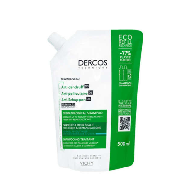 Dercos anti-roos shampoo vet haar navulling 500 Milliliter