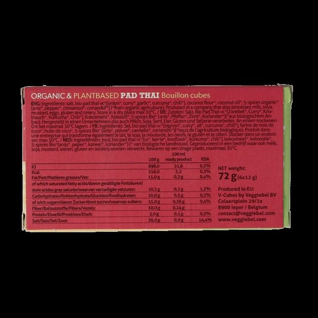 Vcubes Cubes de bouillon pad thaï bio 72 g