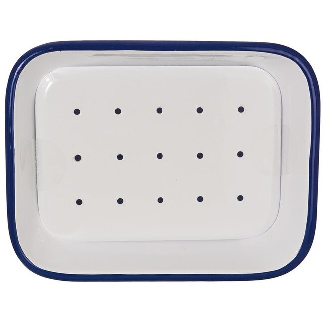 Zeepbakje email met uitlekschaaltje wit/blauw 1 Stuks