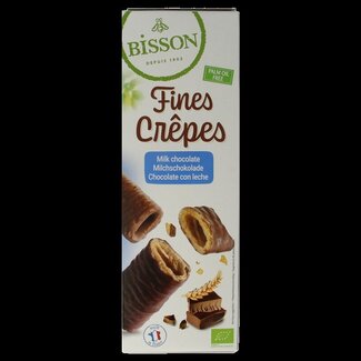 Bisson Bisson Krokante wafelrolletjes met melkchocolade bio 90 Gram