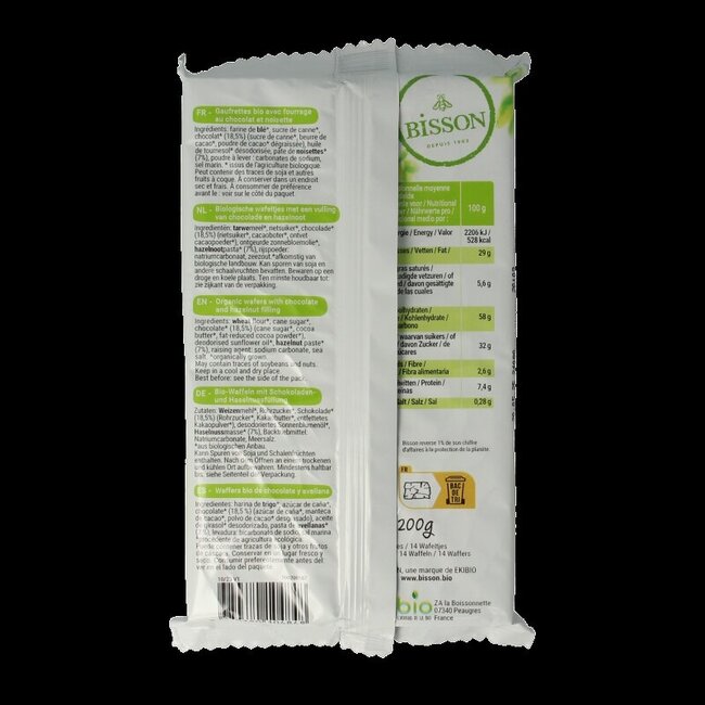 Bisson Wafels choco hazelnoot bio 200 Gram