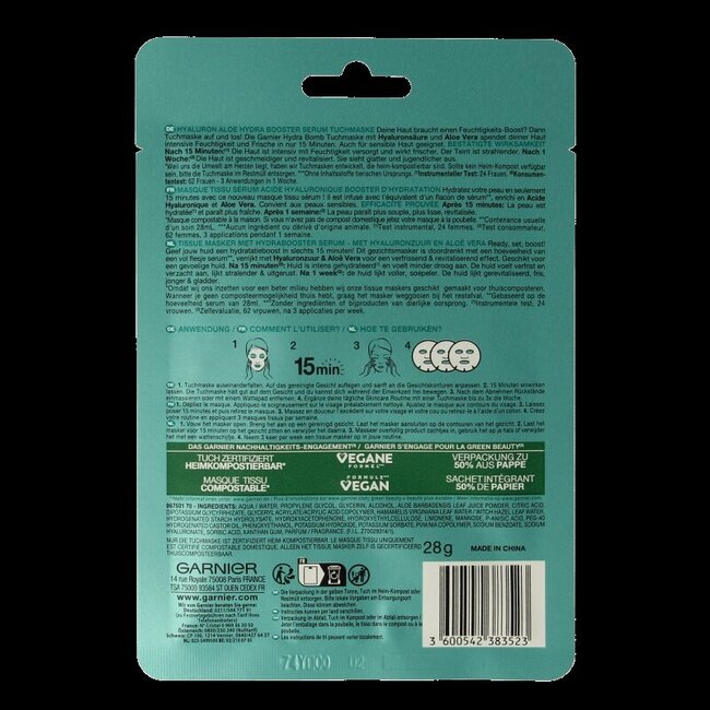 Garnier Skinact hydraterende bomb tissuemasker 1 Stuks