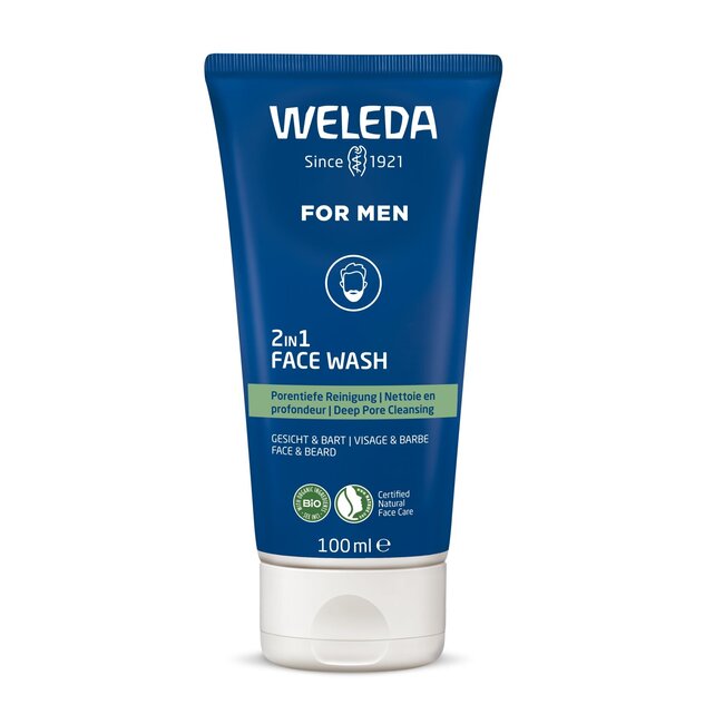 Weleda Men 2 in1 reinigingsgel gezicht en baard 100 Milliliter