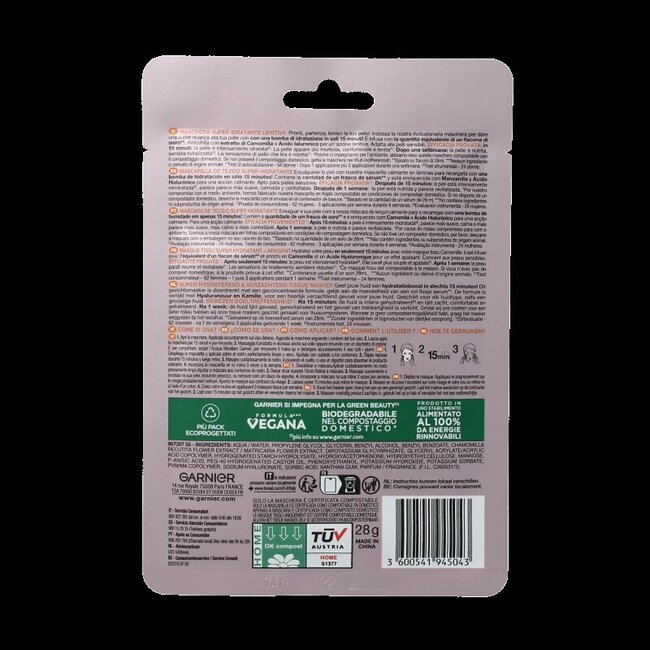 Garnier Skin act tissue masker kamille& hyaluronzuur 1 Stuks