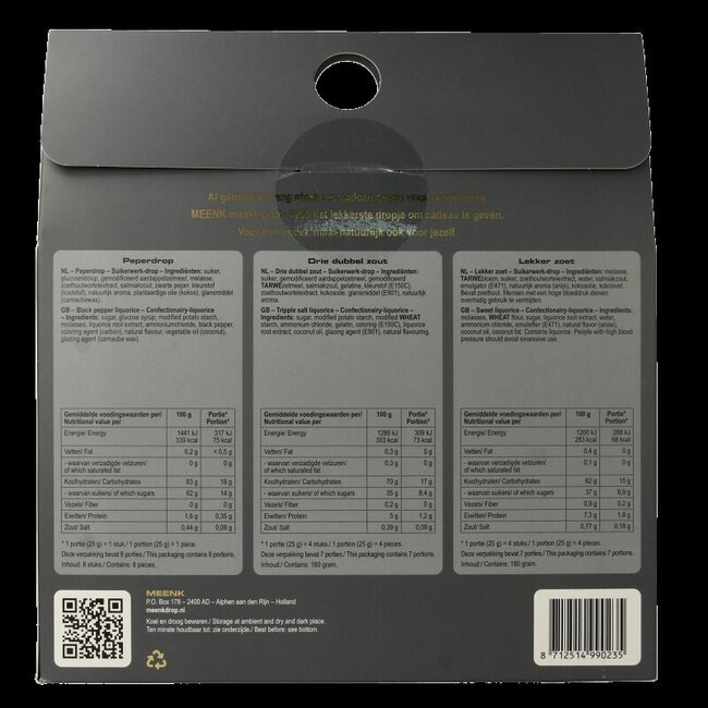 Meenk Coffret cadeau réglisse sucrée, salée, poivrée 1 pièce