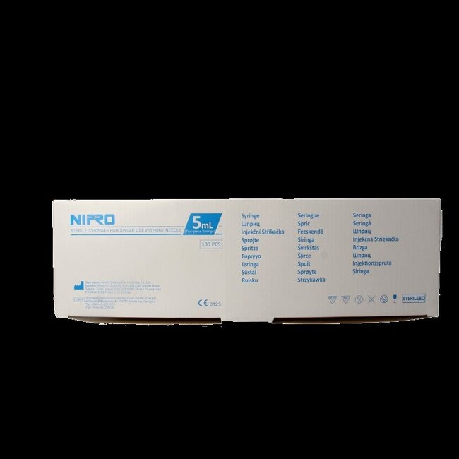 Nipro Injectiespuit 2-delig 5ml luer slip excentrisch 100 Stuks