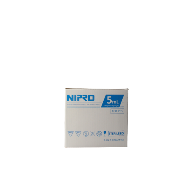 Seringue Nipro 2 pièces 5 ml luer slip excentrée 100 pièces