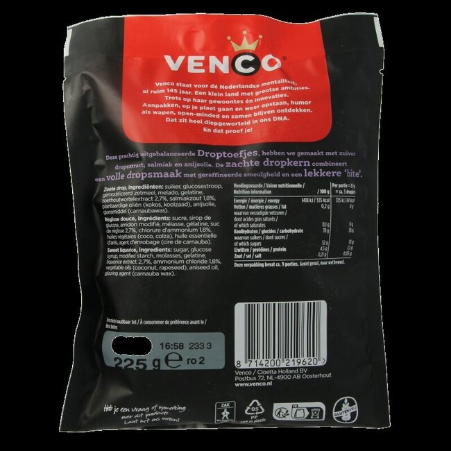 Venco Droptoefjes 225 Gram