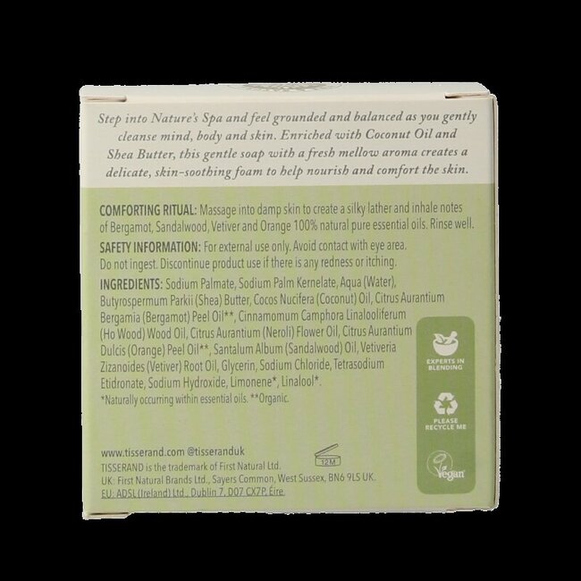 Tisserand Zeep bergamot & sandelhout 100 Gram