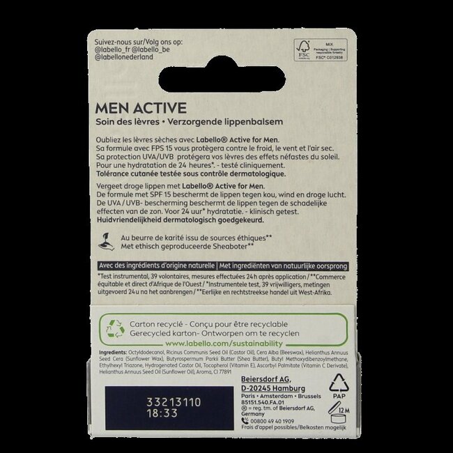 Labello Men active blister SPF15 4.8 Gram