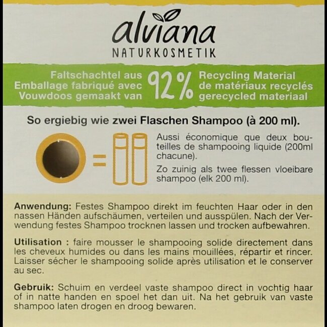 Shampoing solide Alviana pour cheveux normaux 60 g