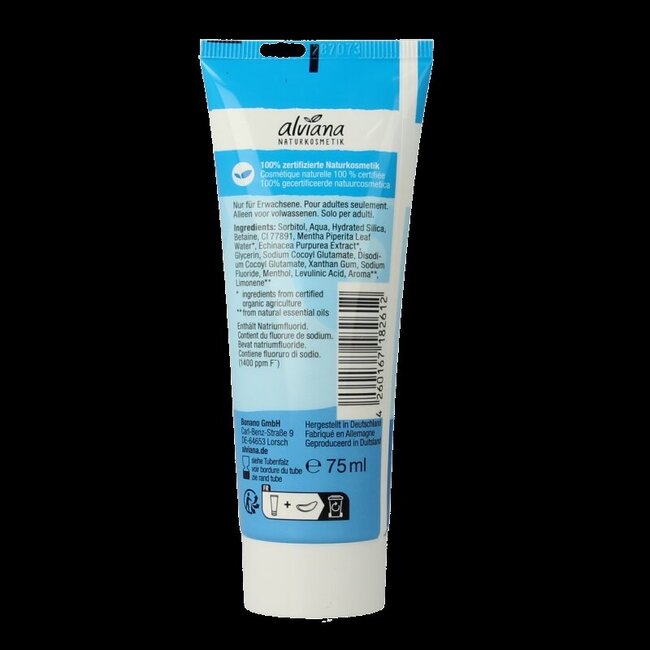 Dentifrice à la menthe Alviana 75 ml
