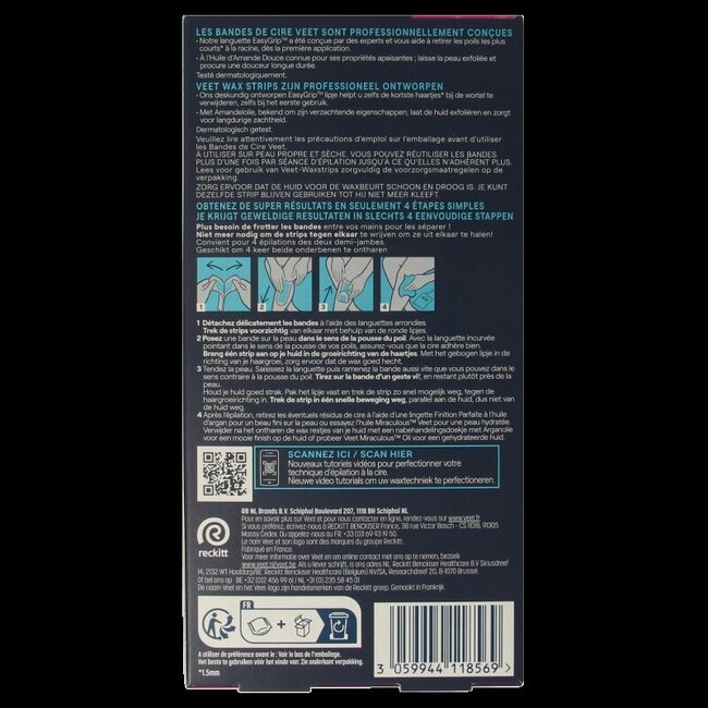 Veet Expert bandes de cire froide jambes peaux sensibles 40 pièces