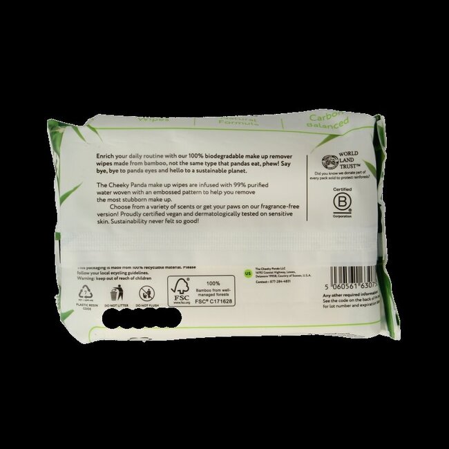 The Cheeky Panda Lingettes nettoyantes pour le visage en bambou sans parfum 25 pièces