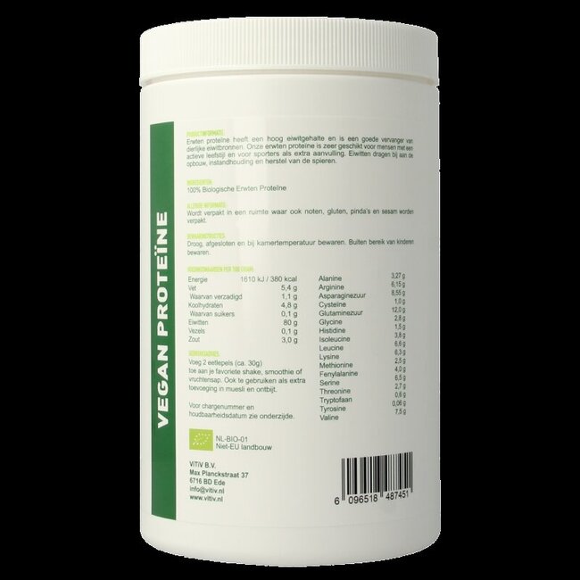 Vitiv Erwten proteine 80% vegan bio 350 Gram
