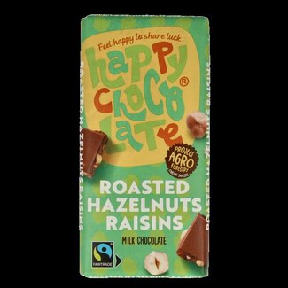 Happy Chocolate Melk geroosterde hazelnoot rozijn bio 100 Gram